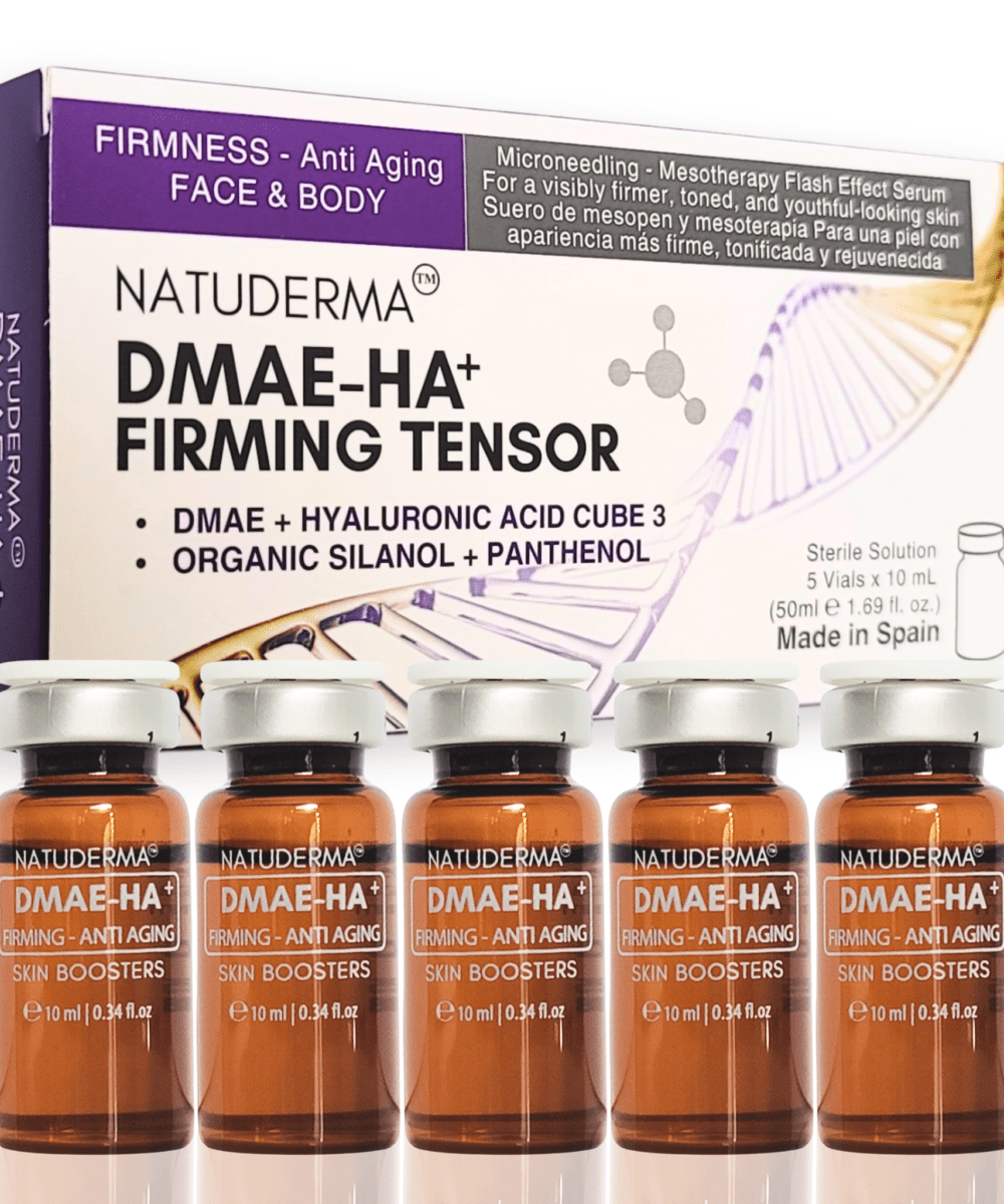 Microneedling serum vial for with Hyaluronic Acid skin booster, Natuderma DMAE-HA, a box with 5 vials