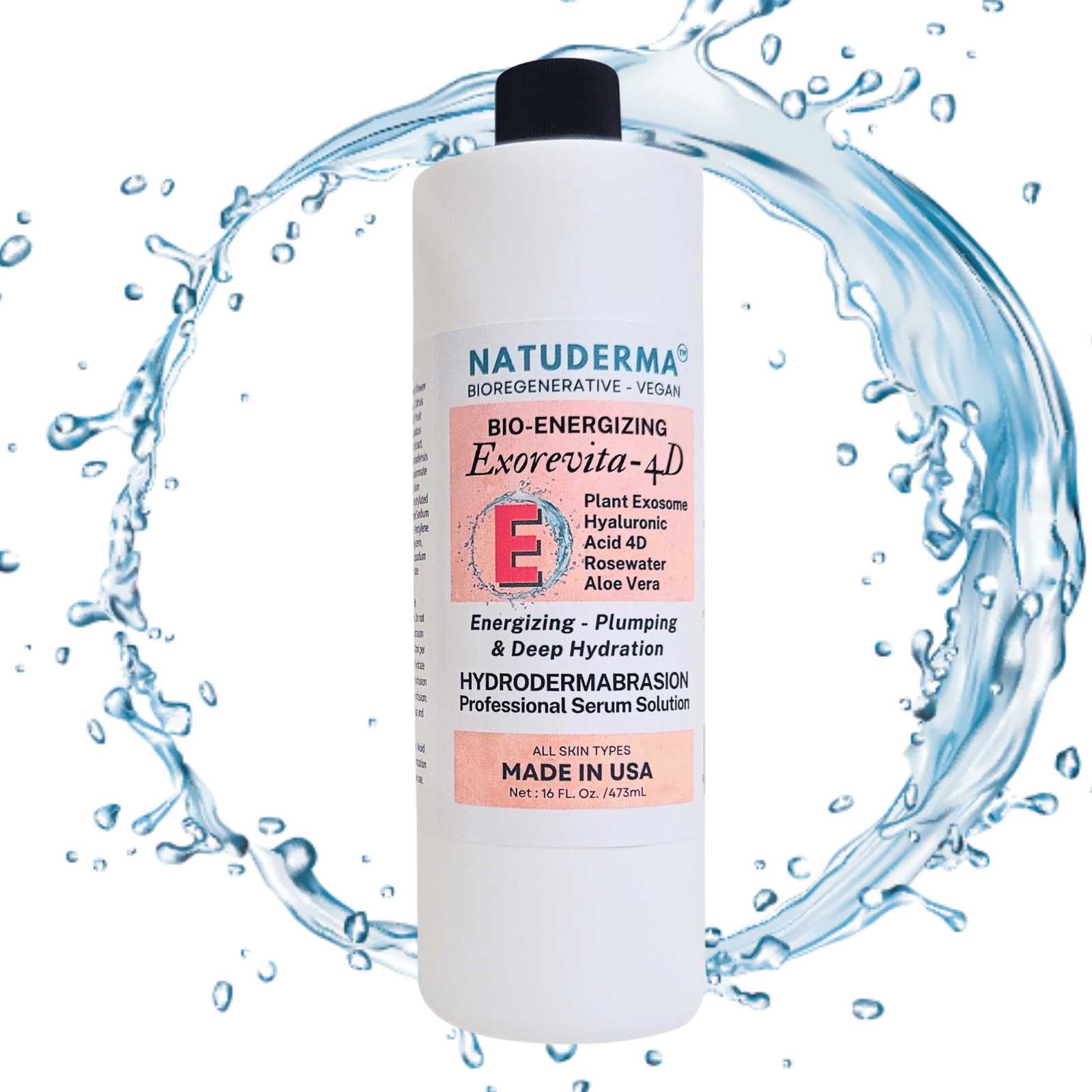 Natuderma Exosomes Hydrodermabrasion Serum EXOrevita bottle of 16 oz on white background