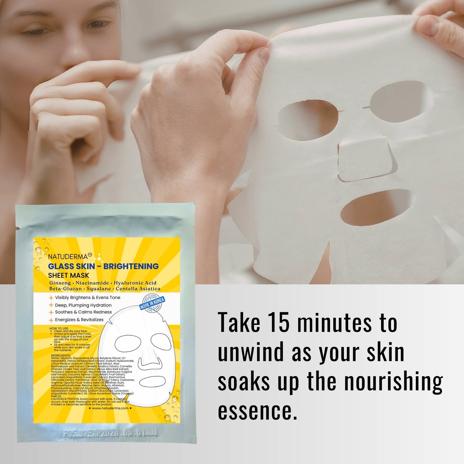 Natuderma Glass Skin Brightening Sheet Mask | Hydrating & Luminous Glow Treatment (5-Pack) - Image 4